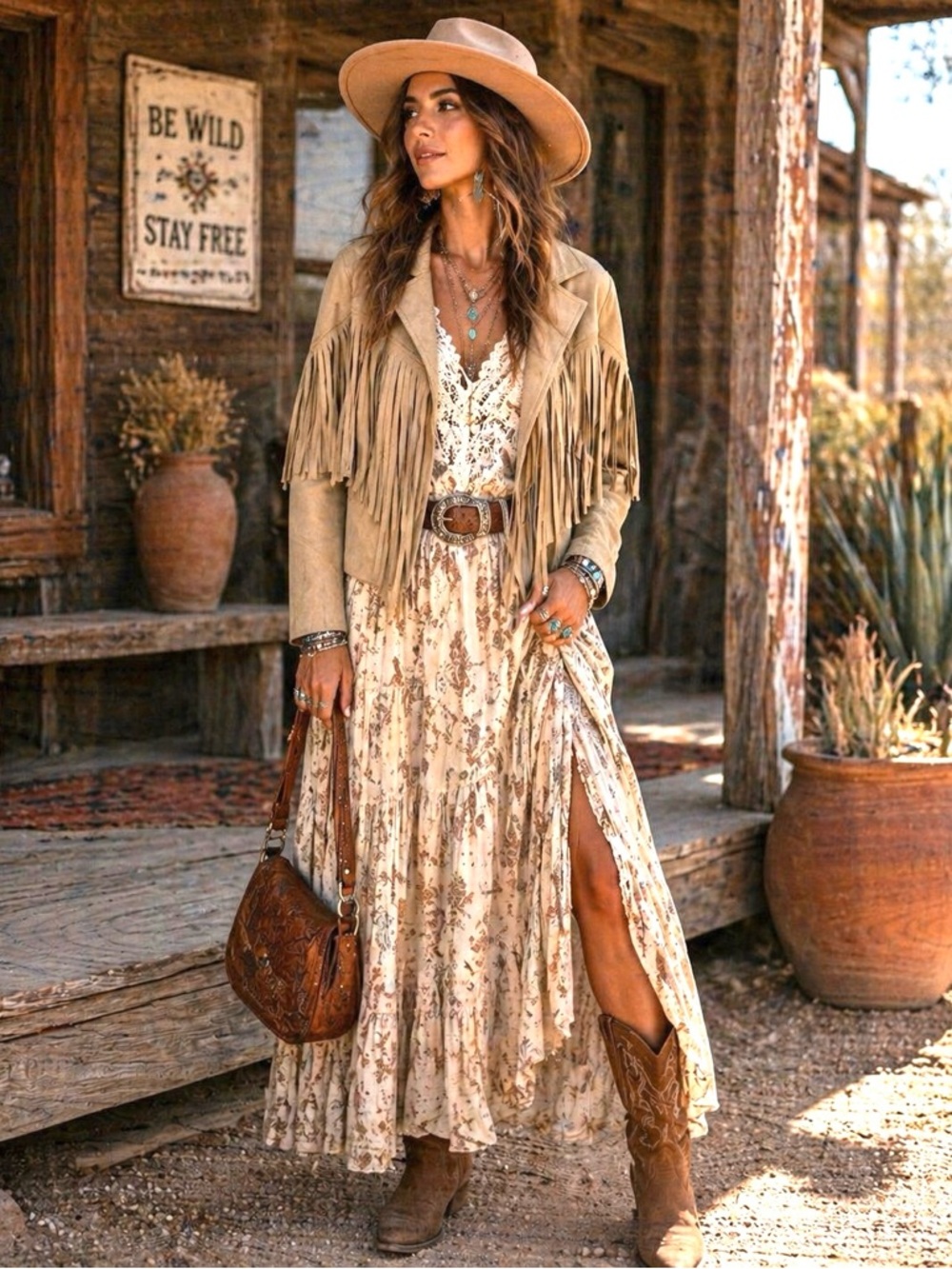 Western Boho Chic Fringed Suede Jacket Tan - Women's Western Style Size Small - Picture 5 of 10